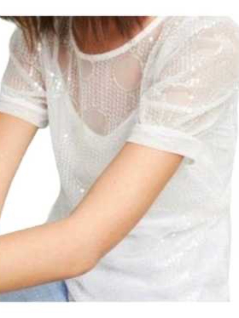 NWT Anthropologie Eva Franco White Sheer Sequin Short Sleeve Top, Sz XS